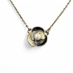 Kate Spade Deco Blossom Pendant Necklace 12k Gold Plated Black Gray Cream Rose